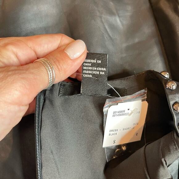 Forever 21 Black Faux Leather Dress with Studs Size Small Petite NWT - Picture 9 of 11